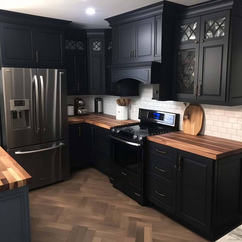Black Cabinets With Butcher Block