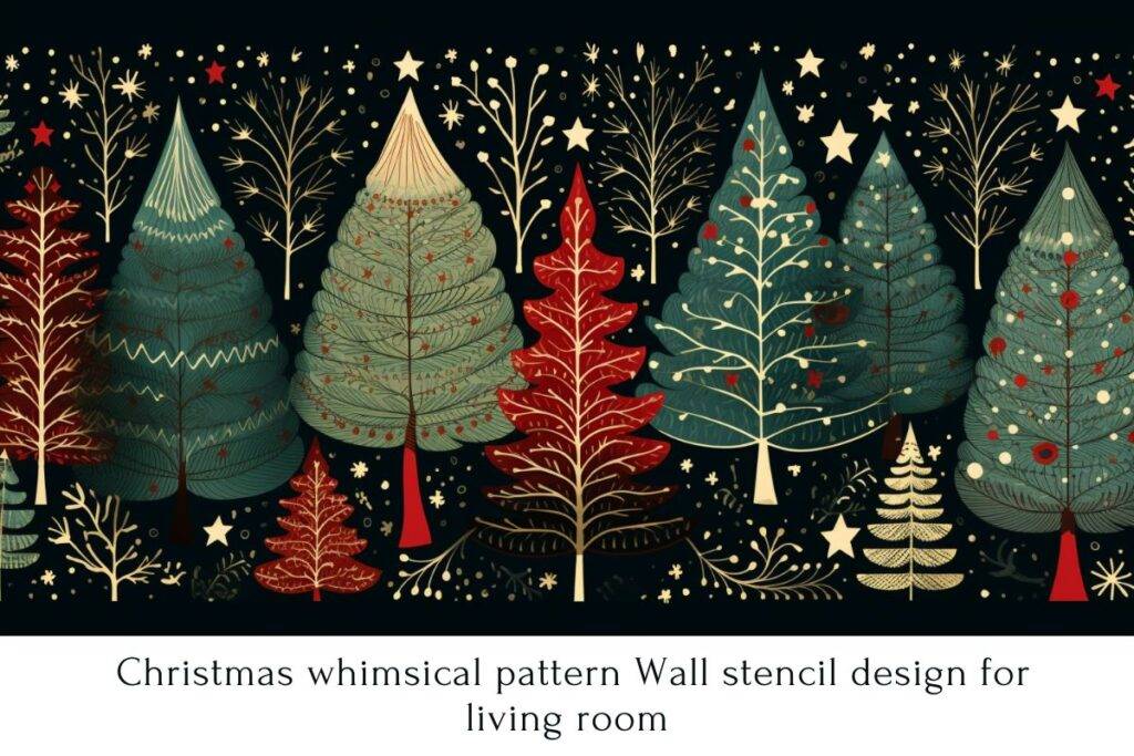 Christmas whimsical pattern Wall stencil design for living room